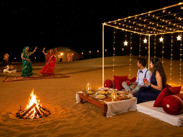 Dinner On Dunes Dance Couple Enjoying Dance